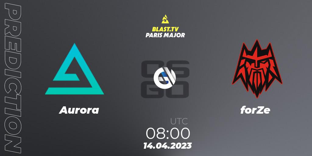 Prognose für das Spiel Aurora VS forZe. 14.04.2023 at 08:00. Counter-Strike (CS2) - BLAST.tv Paris Major 2023 Europe RMR B