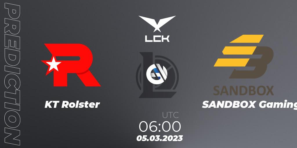 Prognose für das Spiel KT Rolster VS SANDBOX Gaming. 05.03.23. LoL - LCK Spring 2023 - Group Stage