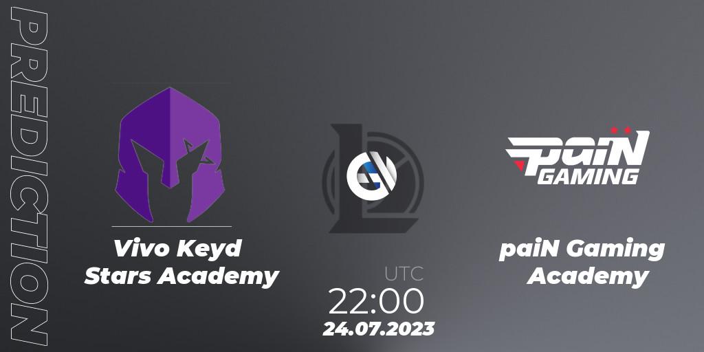 Prognose für das Spiel Vivo Keyd Stars Academy VS paiN Gaming Academy. 24.07.2023 at 22:00. LoL - CBLOL Academy Split 2 2023 - Group Stage