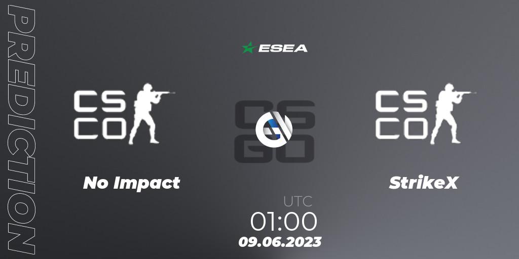 Prognose für das Spiel No Impact VS StrikeX. 09.06.23. CS2 (CS:GO) - ESEA Advanced Season 45 North America