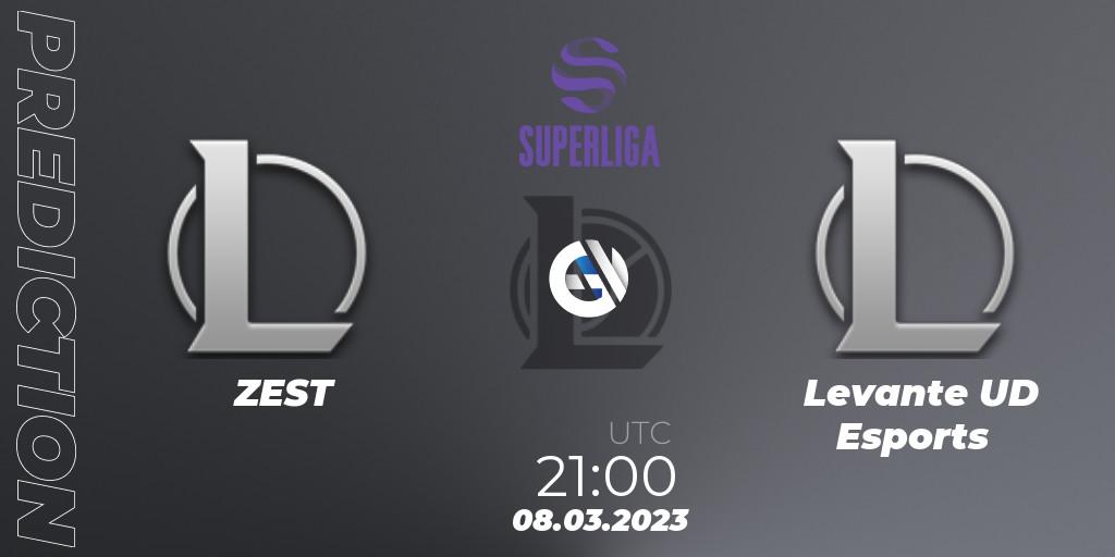 Prognose für das Spiel ZEST VS Levante UD Esports. 08.03.2023 at 21:00. LoL - LVP Superliga 2nd Division Spring 2023 - Group Stage