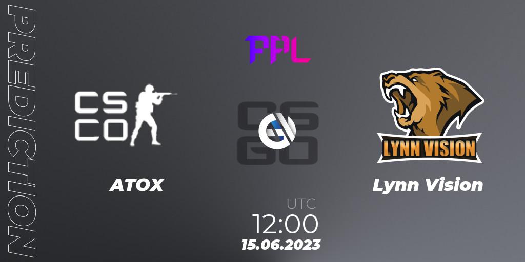 Prognose für das Spiel ATOX VS Lynn Vision. 15.06.2023 at 11:30. Counter-Strike (CS2) - Perfect World Arena Premier League Season 4