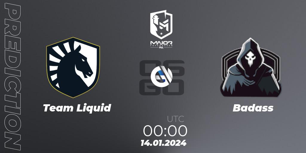 Prognose für das Spiel Team Liquid VS Badass. 14.01.24. CS2 (CS:GO) - PGL CS2 Major Copenhagen 2024 North America RMR Closed Qualifier