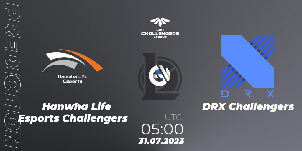 Prognose für das Spiel Hanwha Life Esports Challengers VS DRX Challengers. 31.07.2023 at 05:00. LoL - LCK Challengers League 2023 Summer - Group Stage