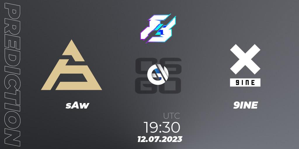 Prognose für das Spiel sAw VS 9INE. 12.07.2023 at 19:30. Counter-Strike (CS2) - Gamers8 2023 Europe Open Qualifier 2