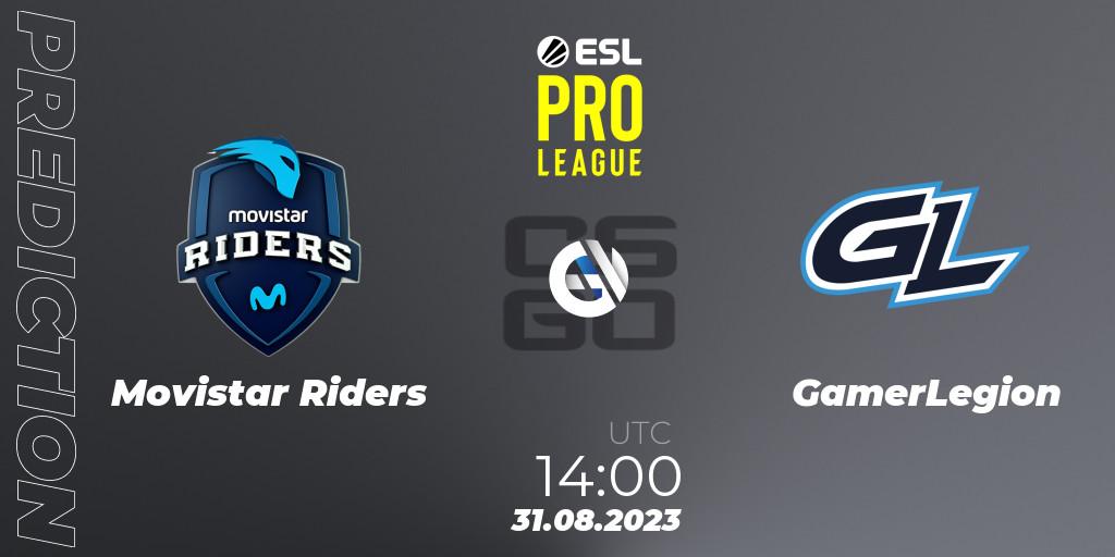 Prognose für das Spiel Movistar Riders VS GamerLegion. 31.08.2023 at 14:00. Counter-Strike (CS2) - ESL Pro League Season 18