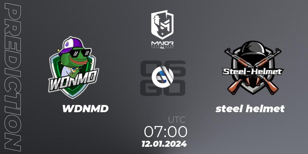 Prognose für das Spiel WDNMD VS steel helmet. 12.01.2024 at 07:00. Counter-Strike (CS2) - PGL CS2 Major Copenhagen 2024 China RMR Open Qualifier