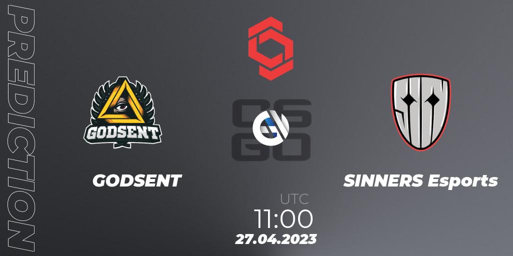 Prognose für das Spiel GODSENT VS SINNERS Esports. 27.04.2023 at 12:25. Counter-Strike (CS2) - CCT Central Europe Series #6