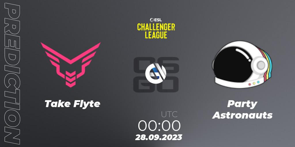 Prognose für das Spiel Take Flyte VS Party Astronauts. 14.11.2023 at 01:00. Counter-Strike (CS2) - ESL Challenger League Season 46: North America