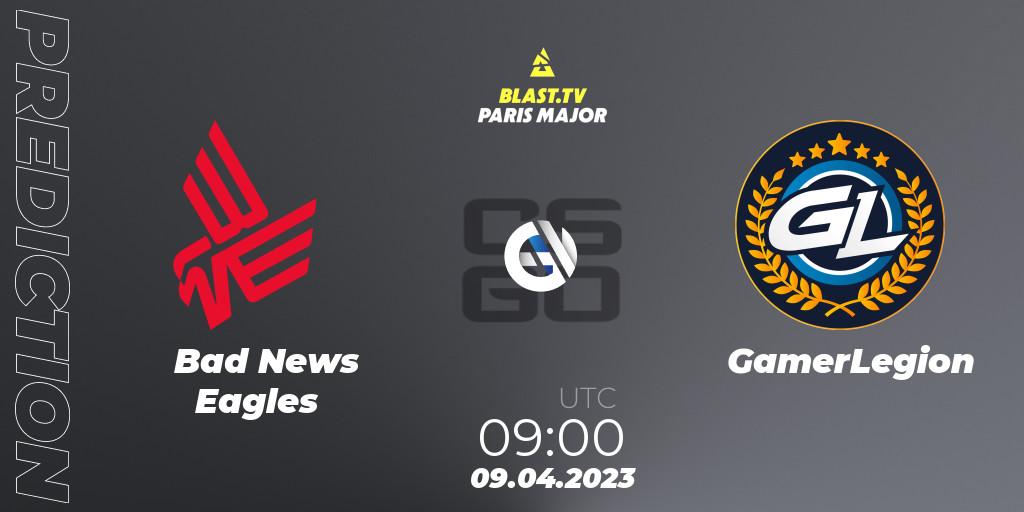Prognose für das Spiel Bad News Eagles VS GamerLegion. 09.04.2023 at 09:00. Counter-Strike (CS2) - BLAST.tv Paris Major 2023 Europe RMR A