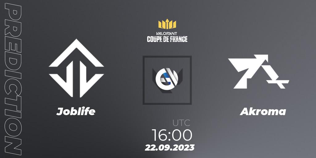 Prognose für das Spiel Joblife VS Akroma. 22.09.2023 at 16:00. VALORANT - VCL France: Revolution - Coupe De France 2023