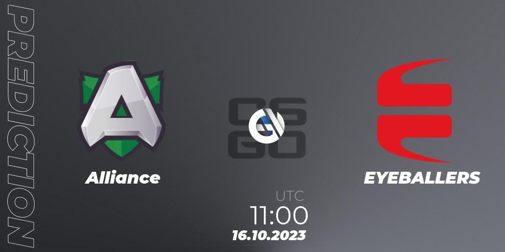 Prognose für das Spiel Alliance VS EYEBALLERS. 16.10.2023 at 11:00. Counter-Strike (CS2) - YaLLa Compass 2024