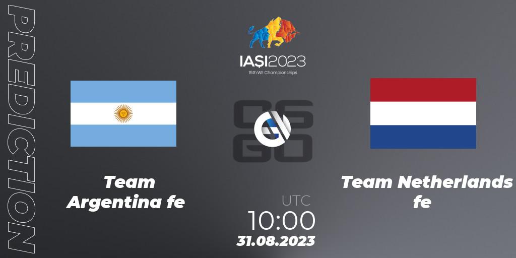 Prognose für das Spiel Team Argentina fe VS Team Netherlands fe. 31.08.23. CS2 (CS:GO) - IESF Female World Esports Championship 2023