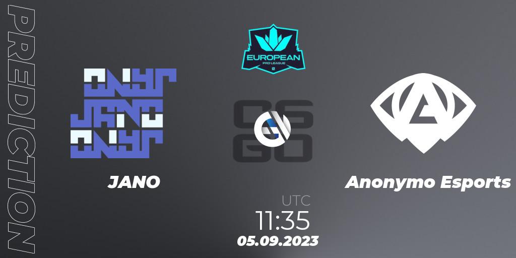 Prognose für das Spiel JANO VS Anonymo Esports. 05.09.2023 at 11:35. Counter-Strike (CS2) - European Pro League Season 10