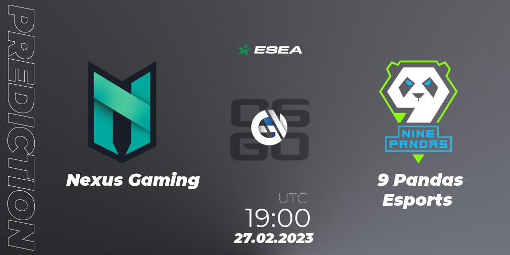 Prognose für das Spiel Nexus Gaming VS 9 Pandas Esports. 27.02.2023 at 19:00. Counter-Strike (CS2) - ESEA Season 44: Advanced Division - Europe