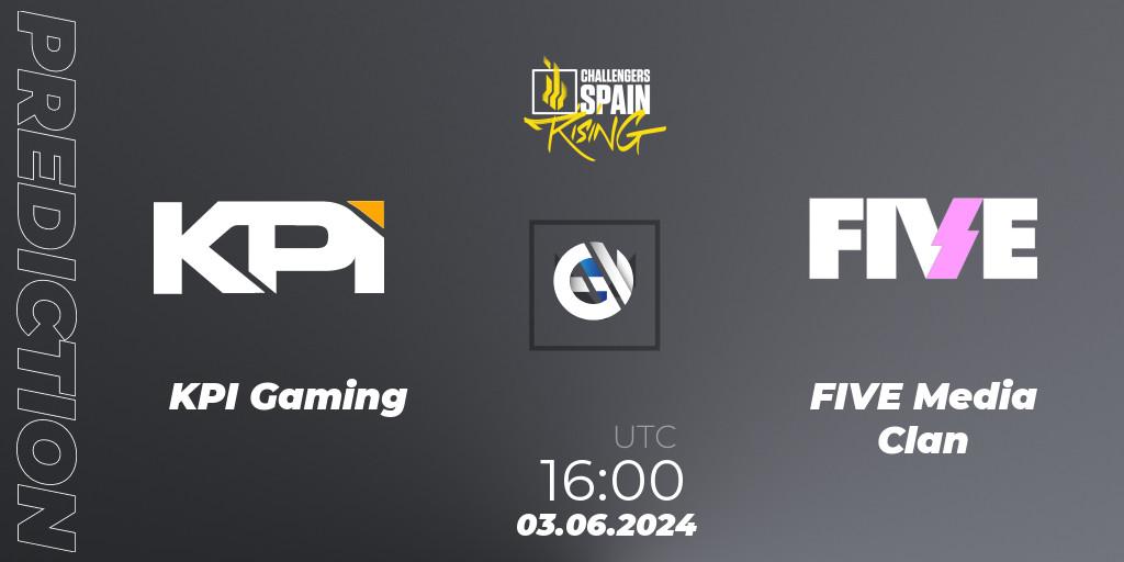 Prognose für das Spiel KPI Gaming VS FIVE Media Clan. 03.06.2024 at 18:00. VALORANT - VALORANT Challengers 2024 Spain: Rising Split 2