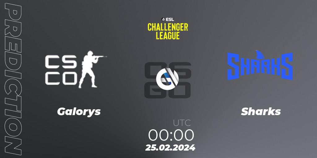 Prognose für das Spiel Galorys VS Sharks. 25.02.2024 at 00:00. Counter-Strike (CS2) - ESL Challenger League Season 47: South America