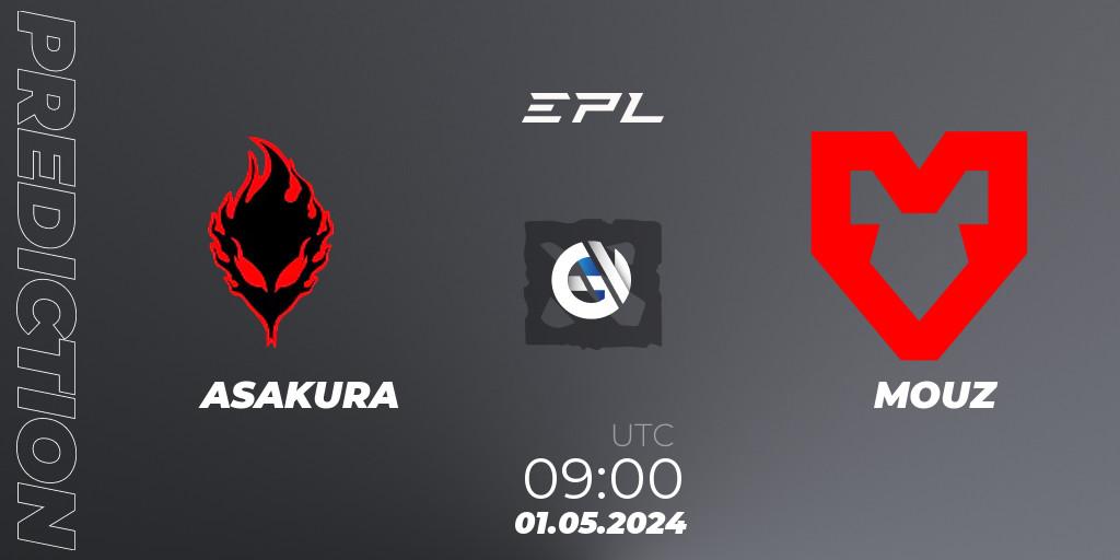 Prognose für das Spiel ASAKURA VS MOUZ. 07.05.2024 at 09:00. Dota 2 - European Pro League Season 18