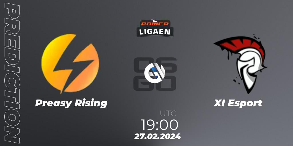 Prognose für das Spiel Preasy Rising VS XI Esport. 27.02.2024 at 19:00. Counter-Strike (CS2) - Dust2.dk Ligaen Season 25