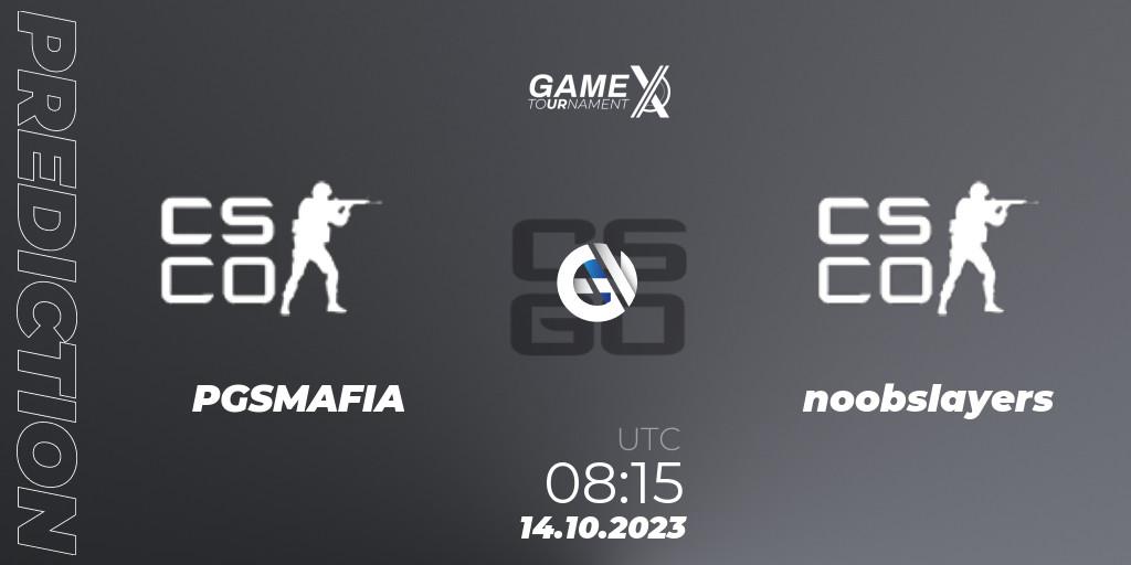 Prognose für das Spiel PGSMAFIA VS noobslayers. 14.10.2023 at 09:00. Counter-Strike (CS2) - GameX 2023