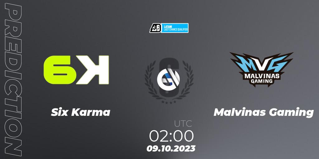 Prognose für das Spiel Six Karma VS Malvinas Gaming. 09.10.2023 at 02:00. Rainbow Six - LATAM League 2023 - Stage 2 - Last Chance Qualifier