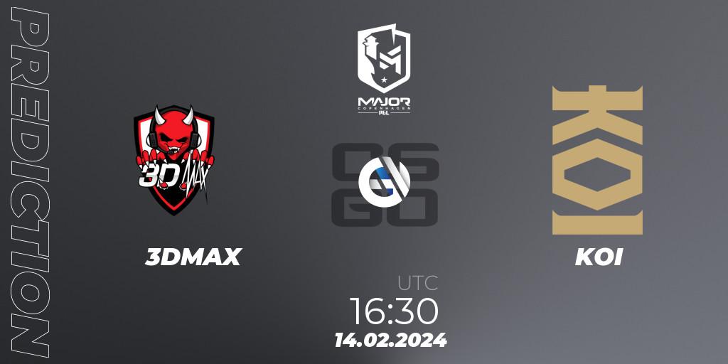 Prognose für das Spiel 3DMAX VS KOI. 14.02.2024 at 18:00. Counter-Strike (CS2) - PGL CS2 Major Copenhagen 2024 Europe RMR