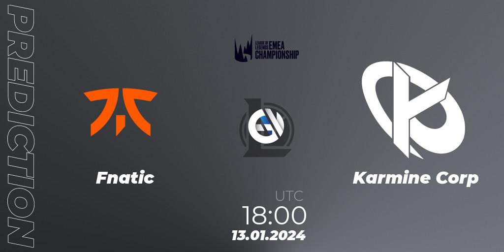 Prognose für das Spiel Fnatic VS Karmine Corp. 13.01.2024 at 18:00. LoL - LEC Winter 2024 - Regular Season