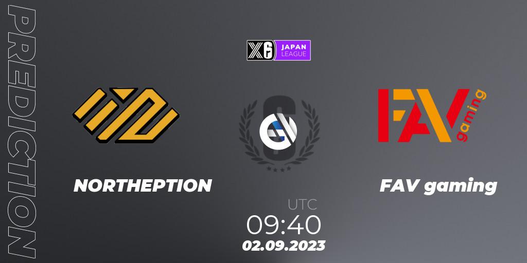 Prognose für das Spiel NORTHEPTION VS FAV gaming. 02.09.23. Rainbow Six - Japan League 2023 - Stage 2