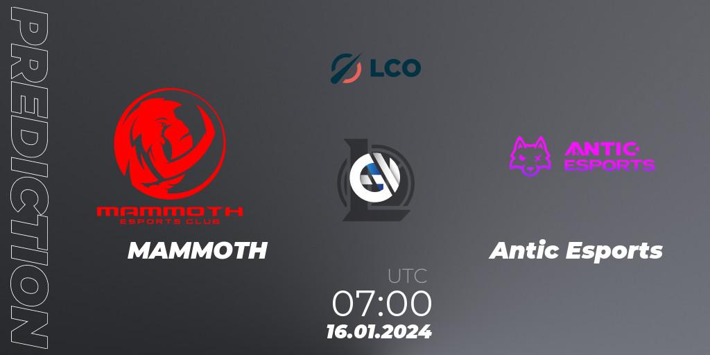 Prognose für das Spiel MAMMOTH VS Antic Esports. 16.01.24. LoL - LCO Split 1 2024 - Group Stage