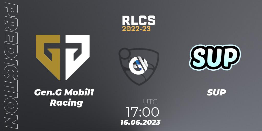 Prognose für das Spiel Gen.G Mobil1 Racing VS SUP. 16.06.23. Rocket League - RLCS 2022-23 - Spring: North America Regional 3 - Spring Invitational
