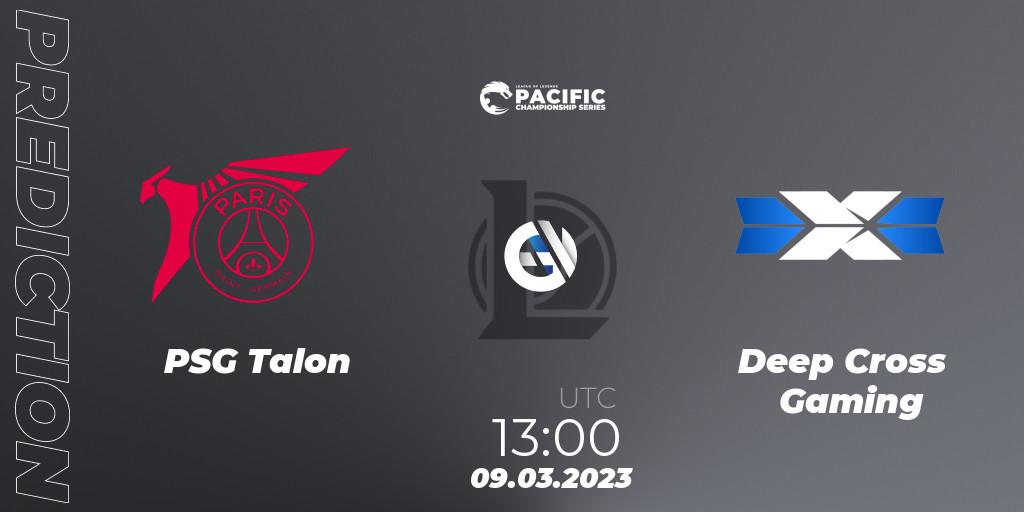 Prognose für das Spiel PSG Talon VS Deep Cross Gaming. 09.03.2023 at 13:15. LoL - PCS Spring 2023 - Group Stage