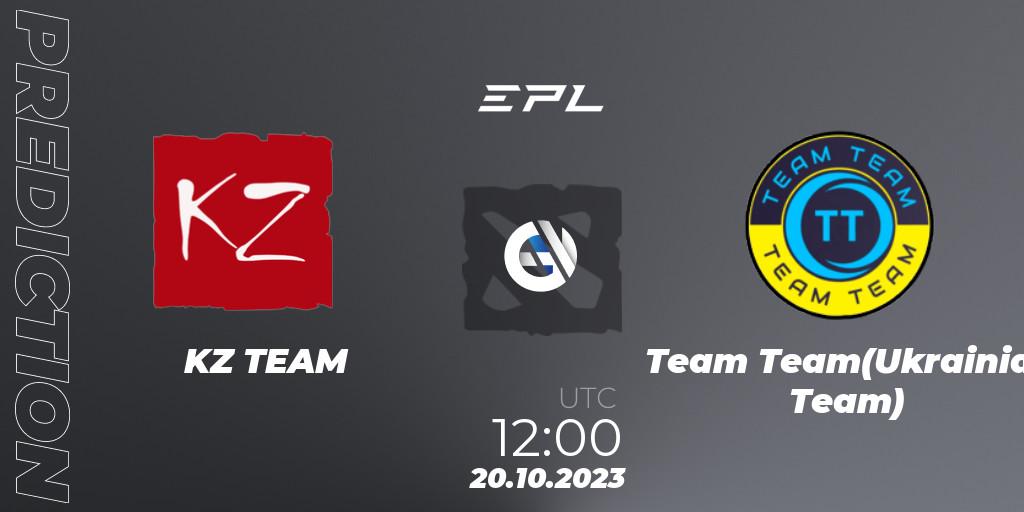 Prognose für das Spiel KZ TEAM VS Team Team(Ukrainian Team). 20.10.2023 at 12:00. Dota 2 - European Pro League Season 13