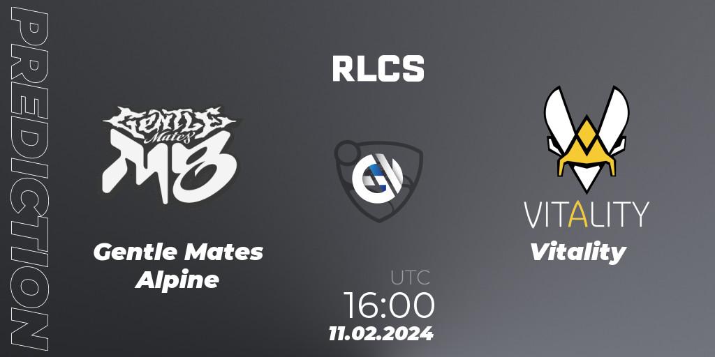 Prognose für das Spiel Gentle Mates Alpine VS Vitality. 11.02.2024 at 16:00. Rocket League - RLCS 2024 - Major 1: Europe Open Qualifier 1