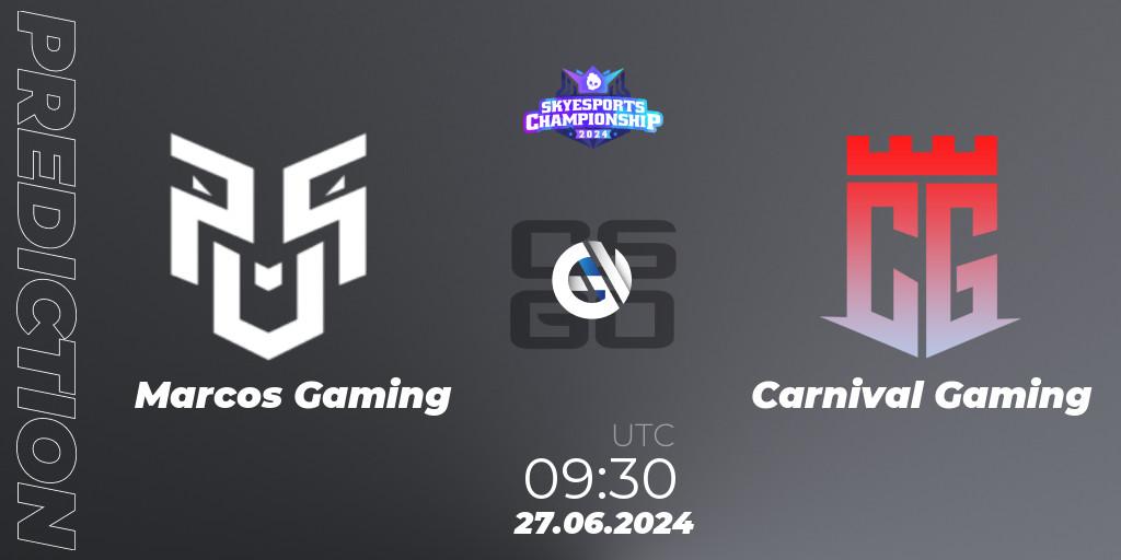 Prognose für das Spiel Marcos Gaming VS Carnival Gaming. 27.06.2024 at 09:30. Counter-Strike (CS2) - Skyesports Championship 2024: Indian Qualifier
