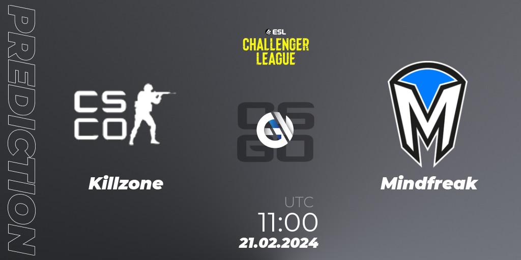Prognose für das Spiel Killzone VS Mindfreak. 21.02.2024 at 11:00. Counter-Strike (CS2) - ESL Challenger League Season 47: Oceania