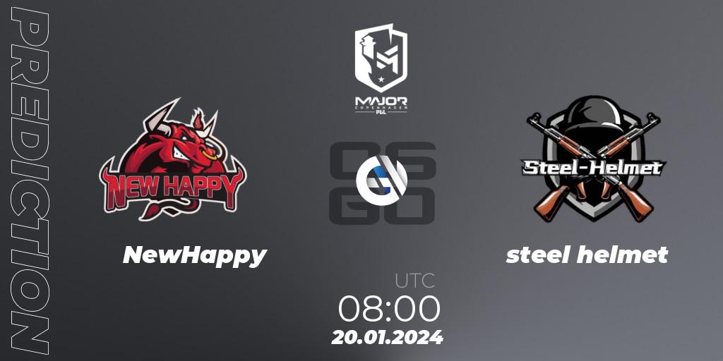Prognose für das Spiel NewHappy VS steel helmet. 20.01.2024 at 08:00. Counter-Strike (CS2) - PGL CS2 Major Copenhagen 2024 China RMR Closed Qualifier