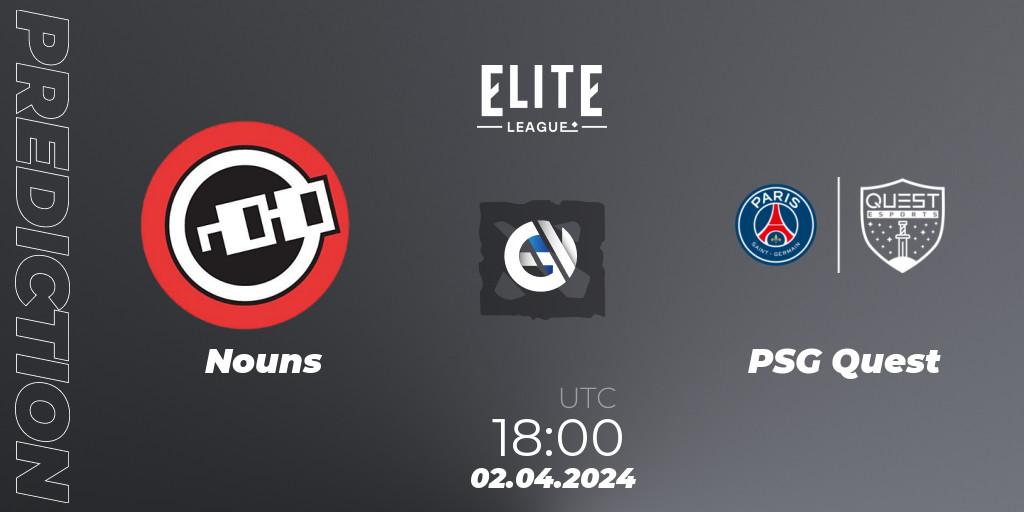 Prognose für das Spiel Nouns VS PSG Quest. 02.04.24. Dota 2 - Elite League: Swiss Stage