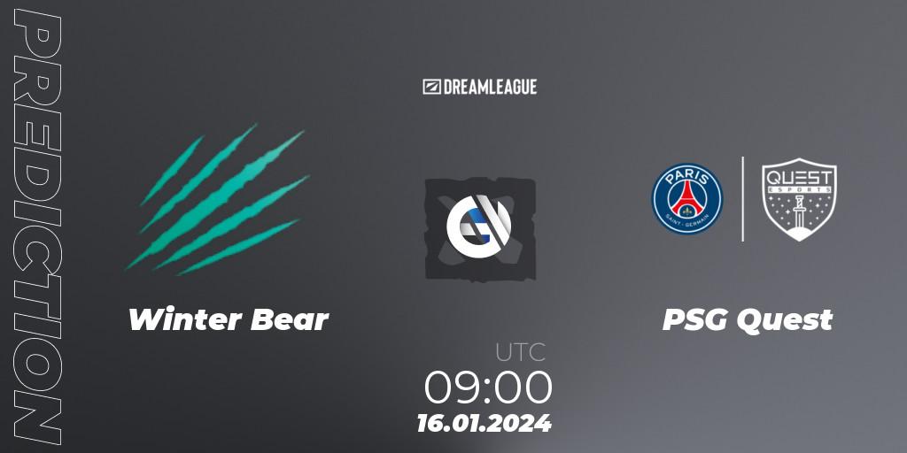 Prognose für das Spiel Winter Bear VS PSG Quest. 16.01.24. Dota 2 - DreamLeague Season 22: MENA Closed Qualifier