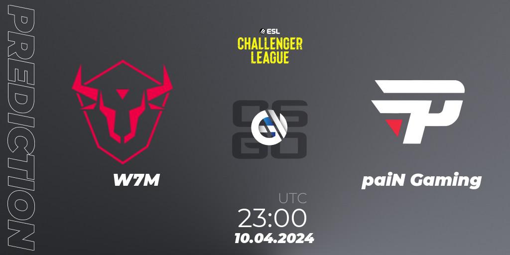Prognose für das Spiel W7M VS paiN Gaming. 06.05.2024 at 19:00. Counter-Strike (CS2) - ESL Challenger League Season 47: South America