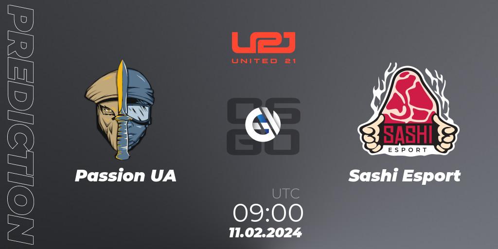 Prognose für das Spiel Passion UA VS Sashi Esport. 11.02.2024 at 09:30. Counter-Strike (CS2) - United21 Season 11