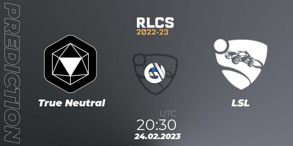 Prognose für das Spiel True Neutral VS LSL. 24.02.2023 at 20:30. Rocket League - RLCS 2022-23 - Winter: South America Regional 3 - Winter Invitational