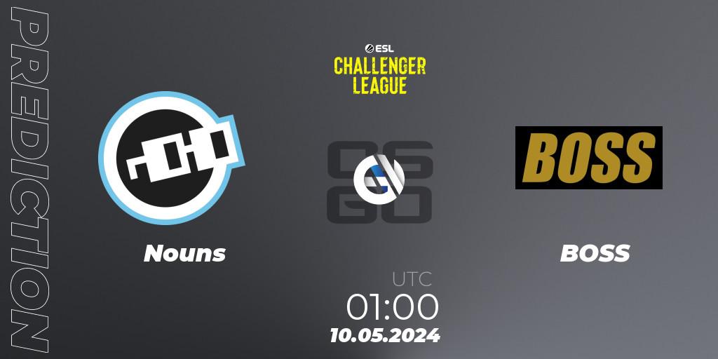 Prognose für das Spiel Nouns VS BOSS. 10.05.2024 at 01:00. Counter-Strike (CS2) - ESL Challenger League Season 47: North America