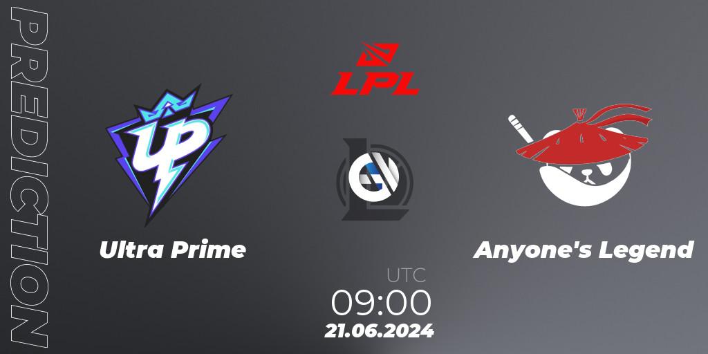 Prognose für das Spiel Ultra Prime VS Anyone's Legend. 21.06.2024 at 09:00. LoL - LPL 2024 Summer - Group Stage