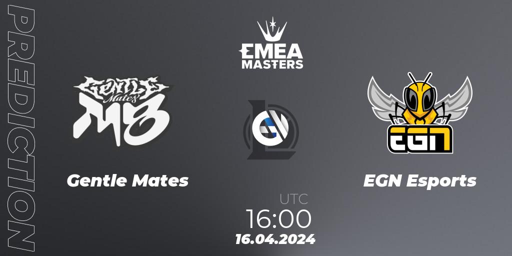 Prognose für das Spiel Gentle Mates VS EGN Esports. 16.04.2024 at 16:00. LoL - EMEA Masters Spring 2024 - Play-In