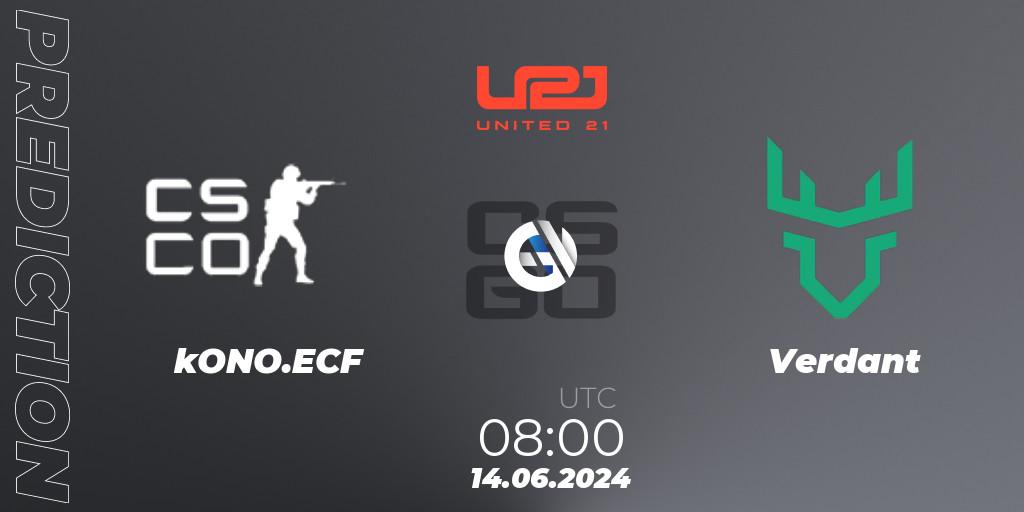 Prognose für das Spiel kONO.ECF VS Verdant. 14.06.2024 at 08:00. Counter-Strike (CS2) - United21 Season 16