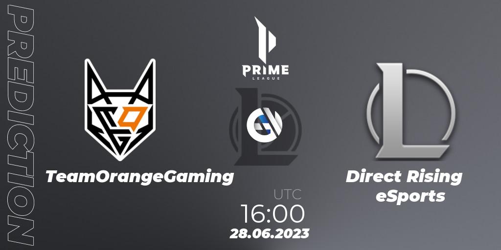 Prognose für das Spiel TeamOrangeGaming VS Direct Rising eSports. 28.06.2023 at 16:00. LoL - Prime League 2nd Division Summer 2023