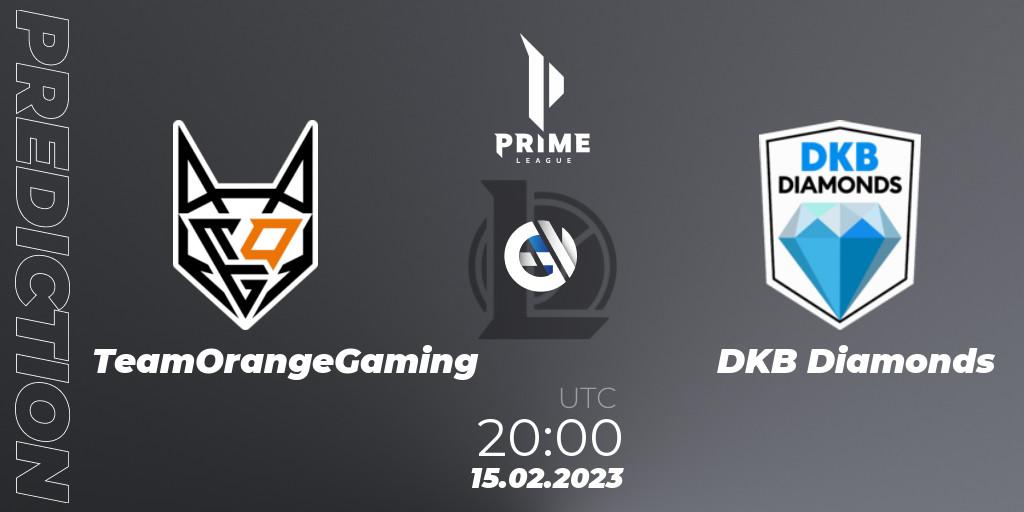 Prognose für das Spiel TeamOrangeGaming VS DKB Diamonds. 15.02.2023 at 20:00. LoL - Prime League 2nd Division Spring 2023 - Group Stage