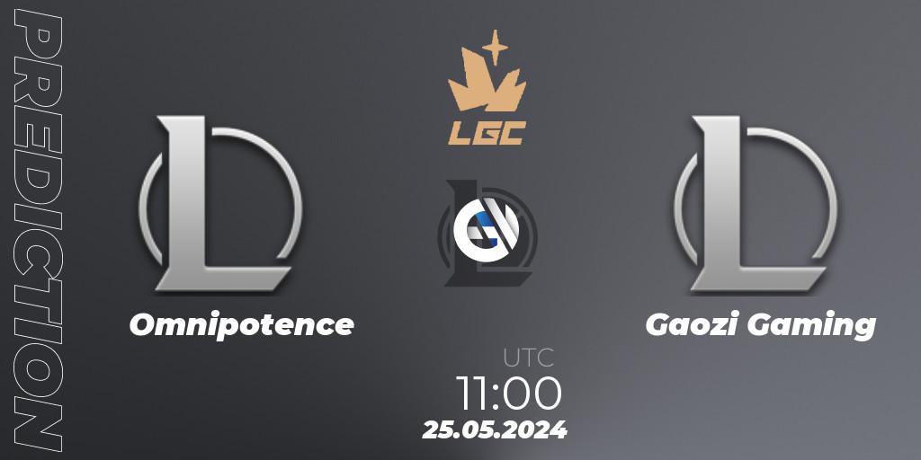 Prognose für das Spiel Omnipotence VS Gaozi Gaming. 25.05.2024 at 11:00. LoL - Legend Cup 2024