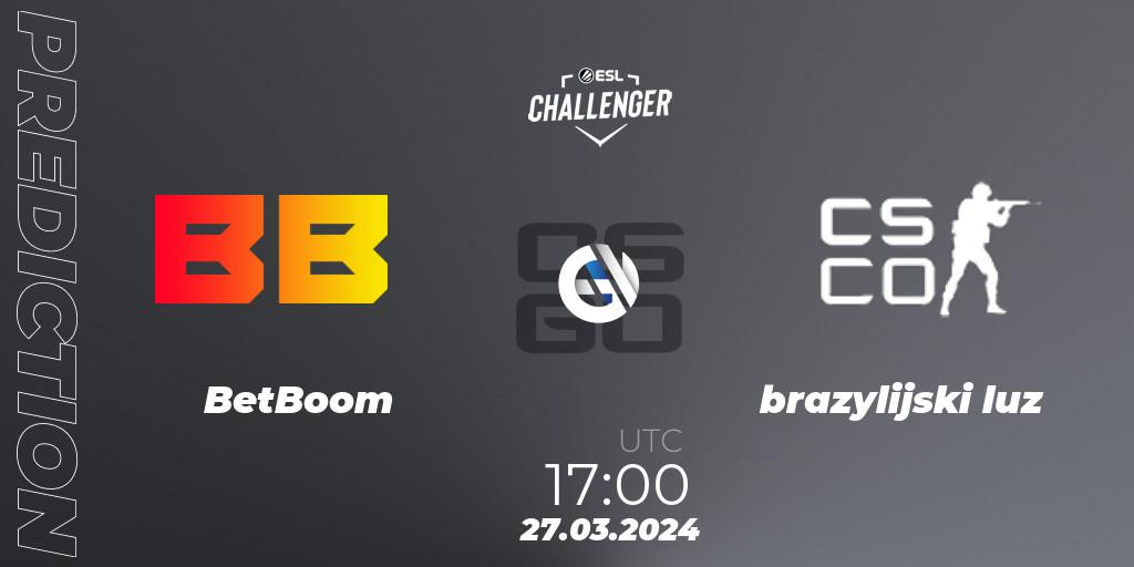 Prognose für das Spiel BetBoom VS brazylijski luz. 27.03.2024 at 17:00. Counter-Strike (CS2) - ESL Challenger #57: European Open Qualifier