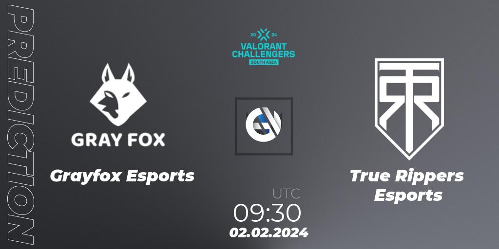Prognose für das Spiel Grayfox Esports VS True Rippers Esports. 02.02.24. VALORANT - VALORANT Challengers 2024: South Asia Split 1 - Cup 1